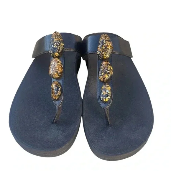 FitFlop Women's Heels Open Toe Sandals wedge black cascade stone size 8.5 used - Picture 4 of 7